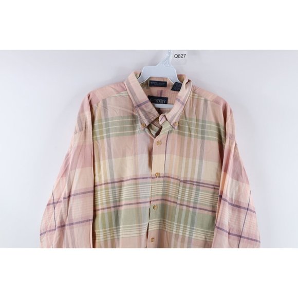 Lands' End Shirts Vtg 9s Lands End Mens Xlt Rainbow Pastel India Madras Plaid Button Shirt